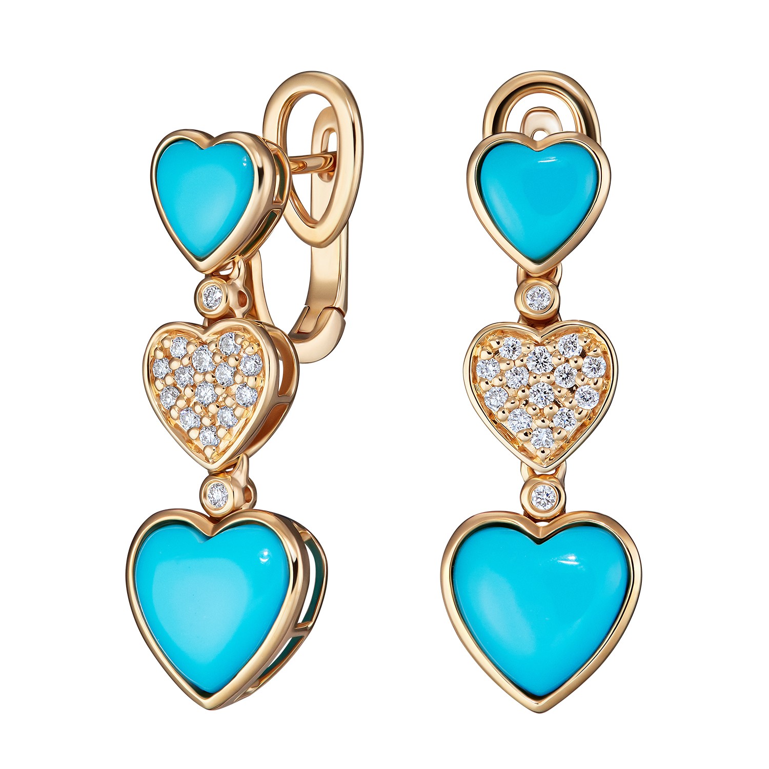 Серьги сердца из бирюзы